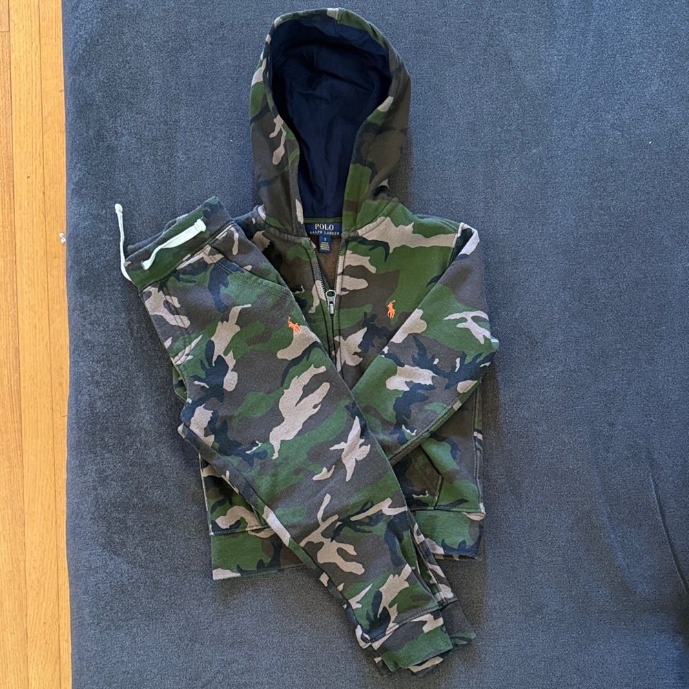 Polo by Ralph Lauren Kids Green Camouflage Hoodie and Jogger Set